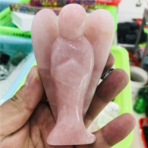 10cm customize natural Rose quartz crystal carved angel home decoration