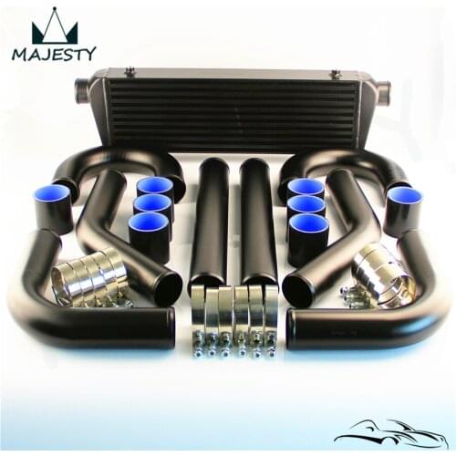 2.5" 63mm Universal Intercooler + Aluminum Pipe Piping Hose T-clamps DIY Kit