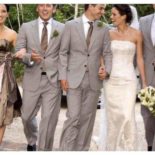 2018 Ticket Pocket Groom Tuxedos Notch Lapel Mens Suit Light Gray Groomsmen/Best Man Wedding/Prom Suits (Jacket+Pants+Tie)