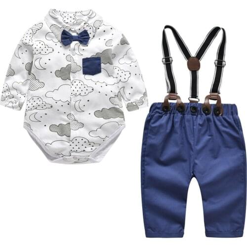 2019 Brand New Fashion Boys Clothing Sets Tollder Cotton Long Sleeve Bowtie Gentleman T-Shirt Overall Long Pants Baby Boys Sets