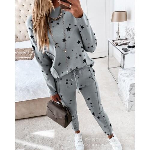 Nowsaa 2021 Tracksuits Women Elegant Two-Pieces Suit Sets Female Jogging Greek Fret Print Hoodie & Pant Zip Sets Joggers Women