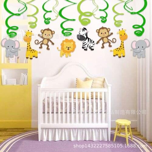 30-piece Spiral Pendant PVC Pendant Animal Jungle Pendant Party Decoration Foil Swirls Banner Birthday Decoration