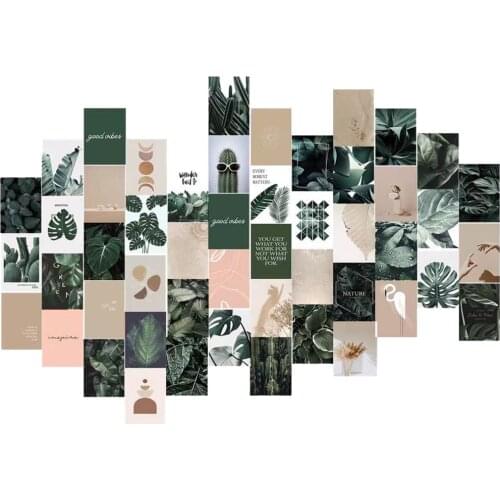 50Pcs Plant Series Green Cactus Aesthetic Walls Collage Kit Gift for Boys & Girls Teen Bedroom Wall Decoration Living Room Decor