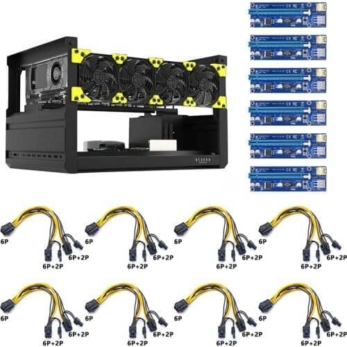 6 GPU T2 Bitcoin Miner Mining Rig Aluminum Stackable Case ETH Frame Rig and Adapter Board Power Cable for Bitcon Miner Kit