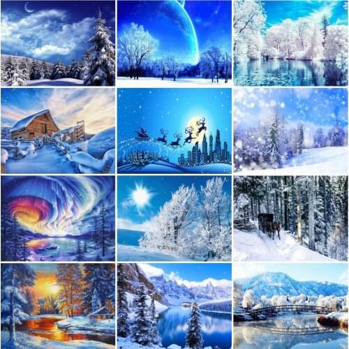 AZQSD 5D Diamond Art Embroidery Winter Snow Mosaic Rhinestones Diamond Painting Landscape Cross Stitch Kits Home Decoration