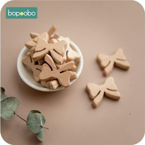 Bopoobo Bow Shape Beech Beads 20pc Baby Teether Wooden Making Pacifier Chain BPA Free Wood Teething Bead For Newborn