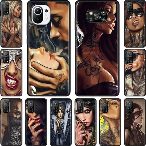 Sexy Sleeve Tattoo Girl For Xiaomi Mi Poco X3 NFC 10T Pro Note 10 Lite 9T Soft Phone Bumper Case M3 11 F3 CC9e F1 Cover Funda