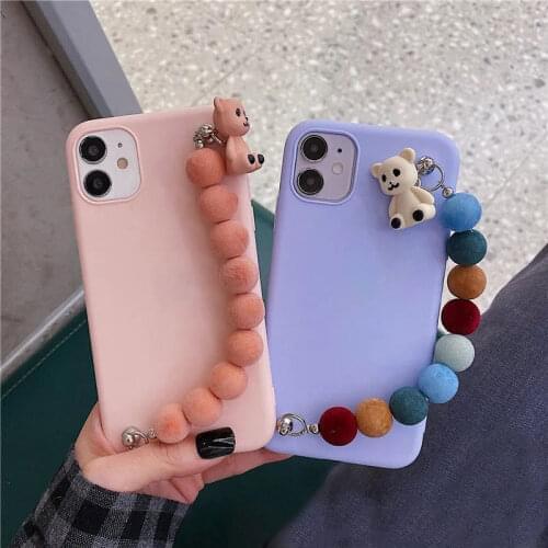 3D Bear Bracelet Phone Case For Samsung S20 FE S21 Ultra S10 S10E S9 Plus S8 S7 Edge Note 10 Lite 20 9 8 Candy Color Soft Cover