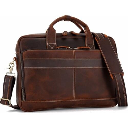 Men Briefcase Genuine Leather Laptop Bag 15.6" PC Doctor Lawyer Computer Bag Cowhide Male Briefcase Cow Leather Men Bag