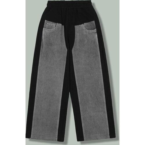 Hip Hop Denim Patchwork Casual Pants Mens Harajuku Retro Streetwear Loose Wide Leg Pants 2021 autumn Oversized Joggers Trousers