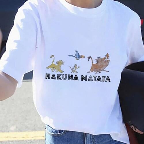 HAKUNA MATATA Home Wear Summer Fashion Simba Timon Pumbaa Zazu Graphic T Shirt Women Tops Base Tees Funny Girls Tshirt