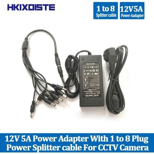 HKIXDISTE Hot sale 12V 5A 8CH Power Supply CCTV Camera Power Box 8 Port DC+Pigtail COAT DC 12V Power Adapter for security camera