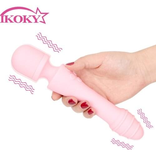 IKOKY AV Magic Wand Sex Toys For Women Lesbian 7 Speed Heating Dildo Clit Stimulator Vaginal Massage Double Vibration