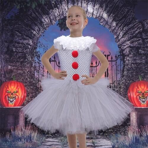 Pennywise Inspired Girls Halloween Costume Creepy Clown Halloween Tutu Dress Children Kids Cosplay Costume for Girls Carnival