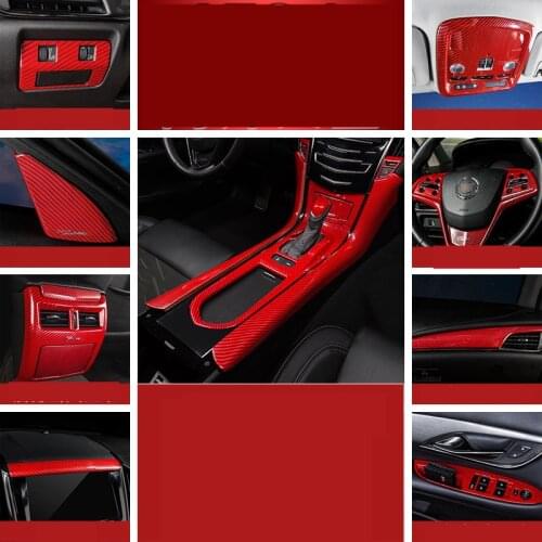 Red Carbon Fibre Gear Navigation Glasses Switch Anti-Kick Air Outlet Dashboard Decorated Frame For Cadillac ATSL AAA424A