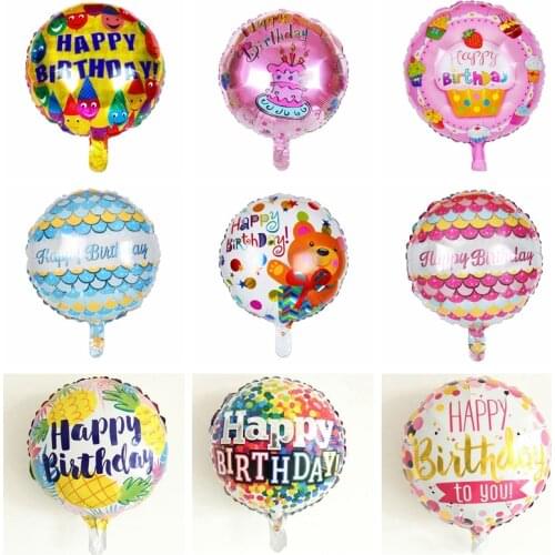 1pcs 18-inch Round Happy Birthday Balloons Birthday Party Decoration Toy Bear Cake Smile Rainbow Balloons High Quality