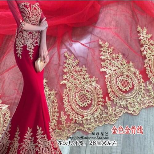 2 Meters/lot 28cm Gold Embroideried Lace Applique Flower Lace Trims Wedding Decoration Dress DIY Sewinig Accessories