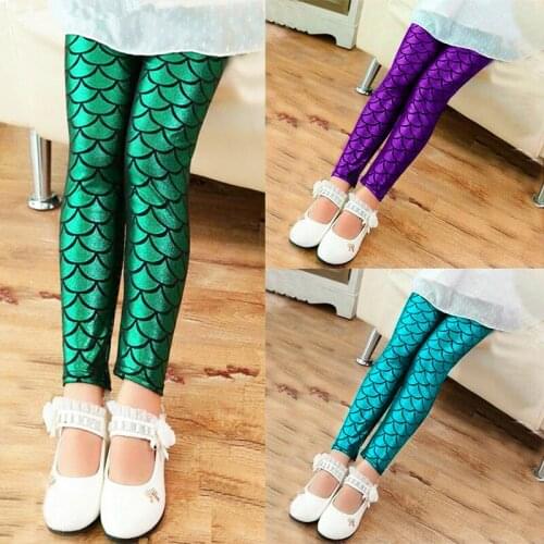 Summer Autumn Girls Leggings Mermaid Scale Printing Girls Pants Kids Colorful Shiny Scale Pants Slim Trousers Children Leggings
