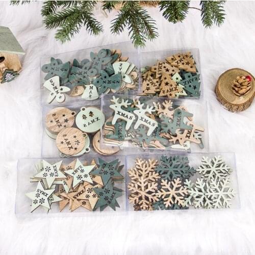 40%HOT24Pcs Christmas Wooden Snowflake Star Deer Shape Pendant Xmas Party Tree Decor