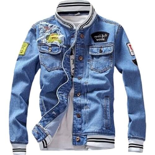 Mens Denim Jacket 2020 New Spring Casual Slim Fit Stand Collar Pilot Zipper Jackets Male Streetwear Men Loose Jean Fashion Coats