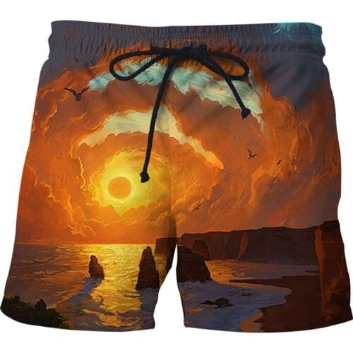 JUMEAST Shorts Men Quick Dry 3D Printed Setting Sun Workout Shorts Men Training Gym Athletic Shorts Beachwear Beach Breeches