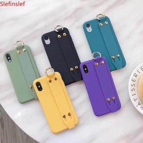 For iPhone 11 pro Max XR X XS Max 6 7 8 Plus Candy Color Wrist Strap Holder Soft Silicone protective case For iPhone 11
