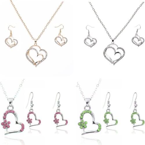 Luxury Bridal Necklace Earrings Set Elegant Turkish Crystal Heart Flower Shape Pendant Necklace/Earrings Wedding Gift Jewelry