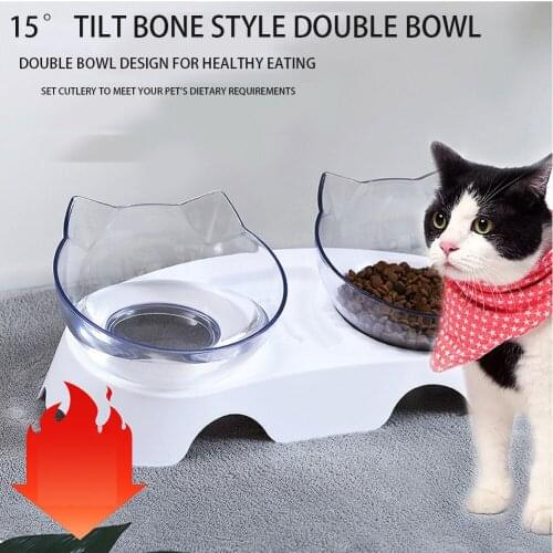 Non-Slip Double Dog and Cat Bowl Feeder with Inclined Cat Water Bowl for Cats Food Bowls for Dogs Feeder Protection Cervical