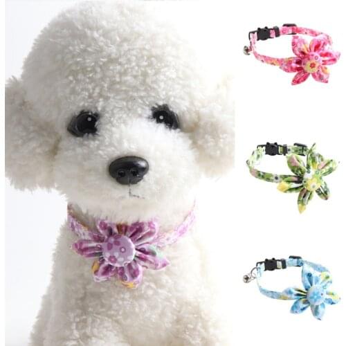 Cute Small Dog Cat Collar with Flower Girl Dog Collar Adjustable PetPuppy Pitbull Pug Pet Collar Necklace Dog Accessories