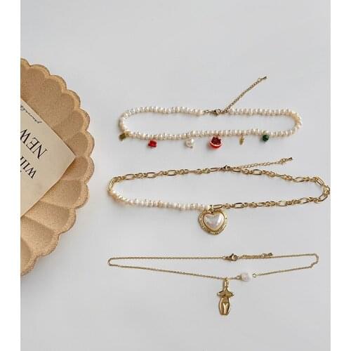 Origin Summer Statement Multi Layers Natural Freshwater Pearl Beaded Chokers Necklace for Women Heart Pendant Necklace Jewelry