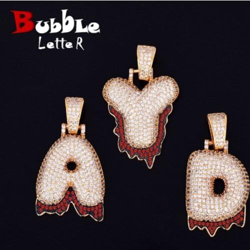 Single Red Color Dripping Bubble Letters Necklaces & Pendant For Men Women Gold Color Cubic Zircon Hip Hop Jewelry