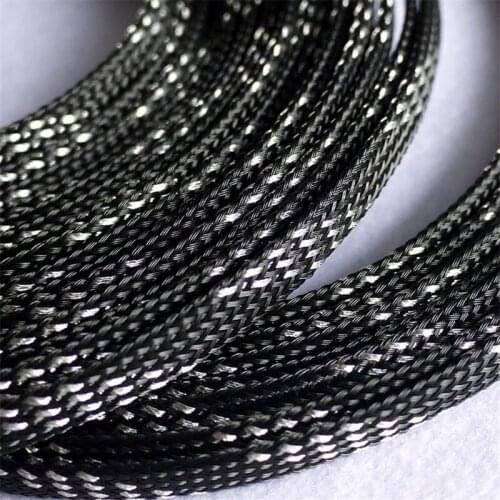 1/10/100 Meters Black &Silver High quality 6mm Braid PET Expandable Sleeving High Density Sheathing Plaited Cable Sleeves
