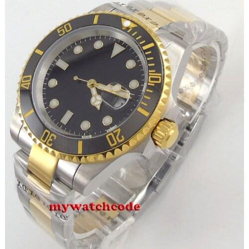 40mm Bliger black sterile dial ceramic bezel gold case automatic mens watch B136