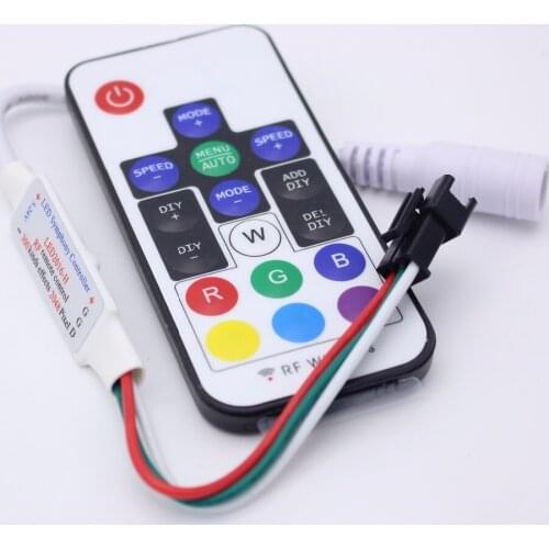 DC5V-24V 2048Pixels 300 Kinds of Changes Digital Full color Controller 17Key RF Wireless Remote for WS2812B WS2811 led Strip