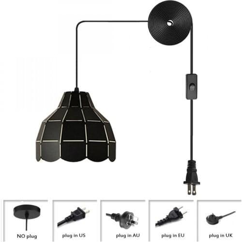 Adjustable 1 Light Hanging Pendant Ceiling Light, Industrial Plug-In Pendant Light, Transitional Design In Metal Black Finish