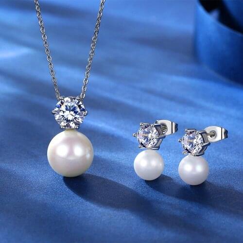 Luxury Fashion Bridal Jewelry Sets Silver Color Crystal Elegant Pearl Jewelry Set Drop Earrings & Necklace Sets For Women Gift