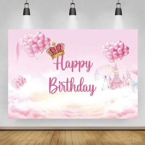Pink Balloons Castles Princess Backdrop Birthday Cake Table Decor Posters Clouds Newborn Baby Shower Background Photography