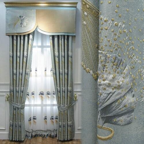 European Style Curtains for Living dining Room Bedroom Chenille Jacquard Embroidered Curtains Valance Curtains