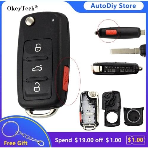 Okeytech 3+1 Buttons Flip Folding Car Remote Key Shell Case For VW Caddy Eos Golf Jetta Beetle Polo Up Tiguan Touran 5K0837202AD