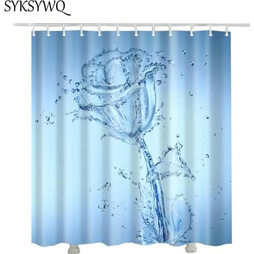 Water rose flower bathroom curtain fabric 3d flower clear drop shipping sholesale hotel decor long shower curtain