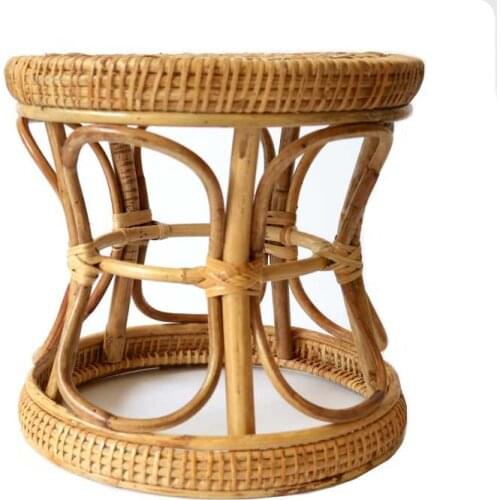 Hand made woven low stool Myanmar rattan bamboo stools chairs childrens short simple household shoe changing round bench