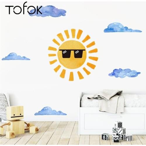 Tofok Watercolor Sun Clouds DIY Wall Sticker Nordic Ins Style Home Study Kids Room Mural Decals Removable Nursery Dorm Decor