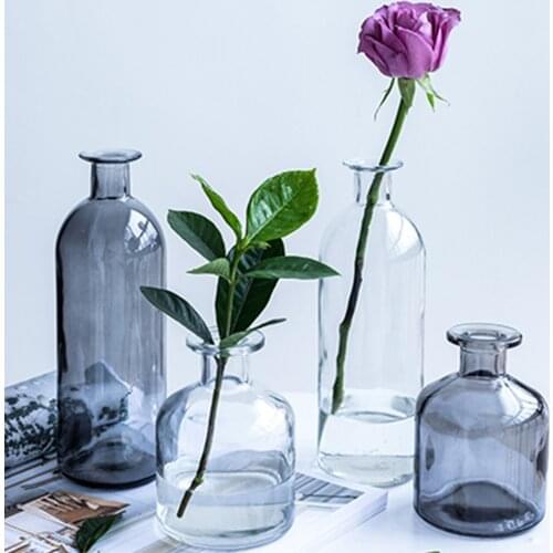 Vintage Style Clear Glass Bottle Small Bud VaseTall Glass Vase Table Decorative Home Wedding Centerpiece Decor Nordic Style