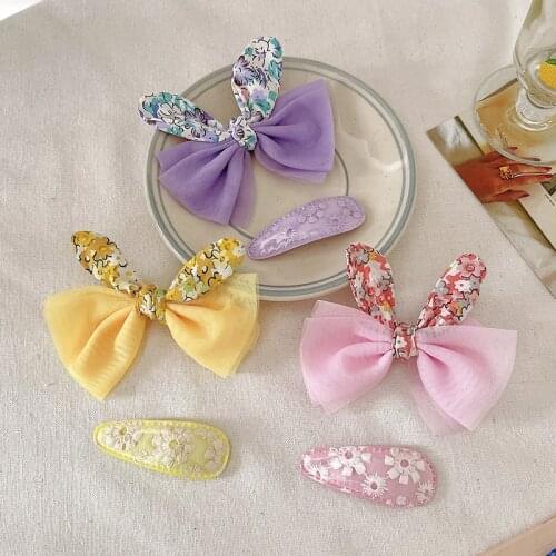 2 Pcs/Set Summer Girls Cute Colors Rabbit Ears Flower Ornament Hair Clips Children Sweet Barrettes Hairpins Kid Hair Accessories