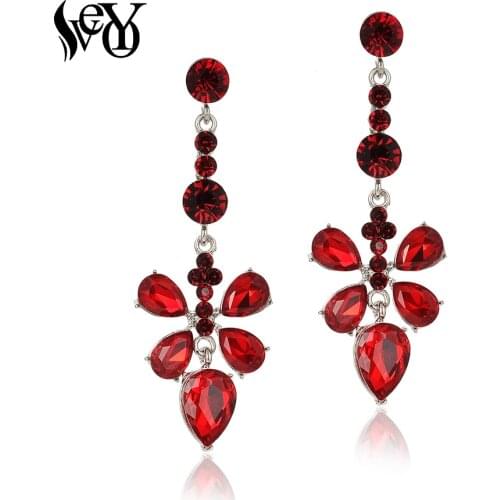 VEYO Long Flower Crystal Earrings Elegant lady Rhinestone Dangle Earrings for Women Fashion Jewelry New