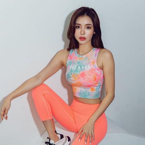 Yoga Shirts Women Crop Top Sports Tie Dye Sleeveless Summer Slim Running Fitness Gym Breathable Workout Tracksuit Sportswear