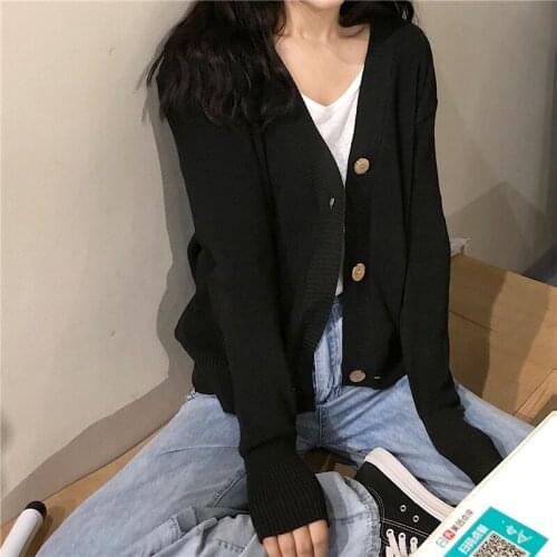 Casual Solid Female Jacket Knitting Cardigans Fashion Button Ladies Coat Spring Long Sleeves Single Breasted V-Neck Women Jacket