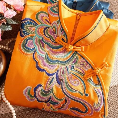 Chinese Style Women Qipao Dress Spring Royal Embroidery Peony Vingtage Elegant Lady Luxurious Plus Size Cheongsam Dress M-3XL