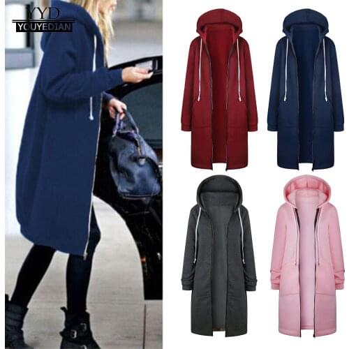 Winter Fashion Womens Jackets And Coats 2020 Warm Zipper Open Hooded Sweatshirt Long Coat Pockets Top Outwear Veste Longue Femme