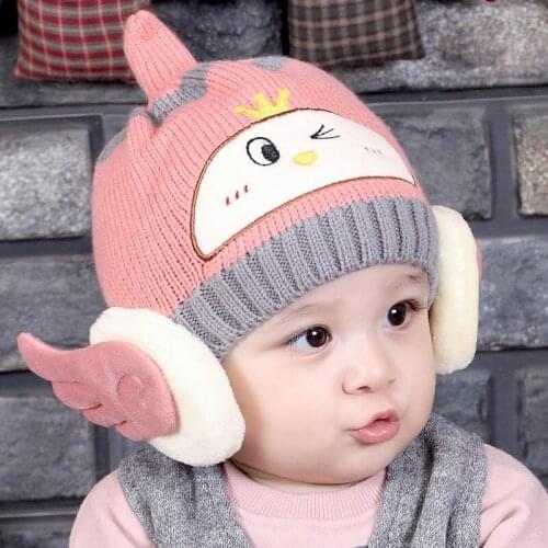 2021 Winter Warm Infant Knitted Hats Cute Cartoon Beanies Hat for Girls Boys Soft Wool Cap Baby Kids Headwear Accessories 0-12M